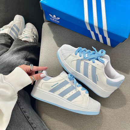 Tênis Ad Superstar Plataforma Branco Azul BB